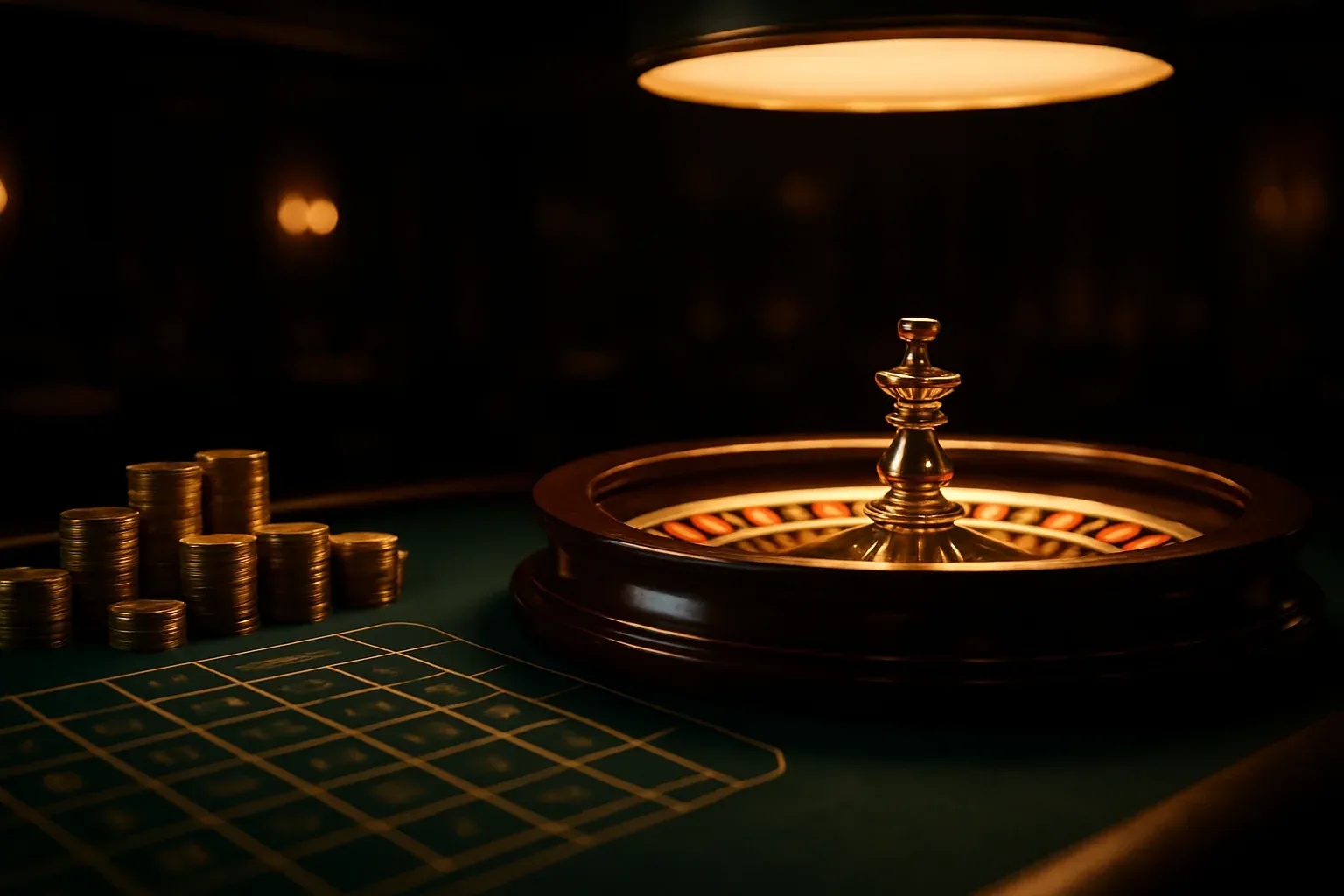 Hyperrealistic live casino table with glowing roulette wheel and golden chips